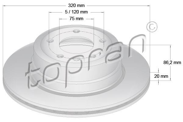 Topran 502 874 Rear ventilated brake disc 502874