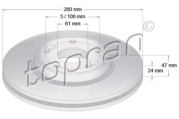 Topran 700 832 Front brake disc ventilated 700832