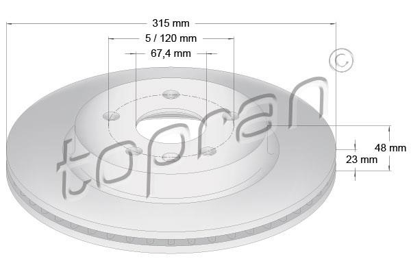 Topran 208 306 Rear ventilated brake disc 208306
