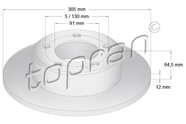 Topran 208 551 Rear ventilated brake disc 208551