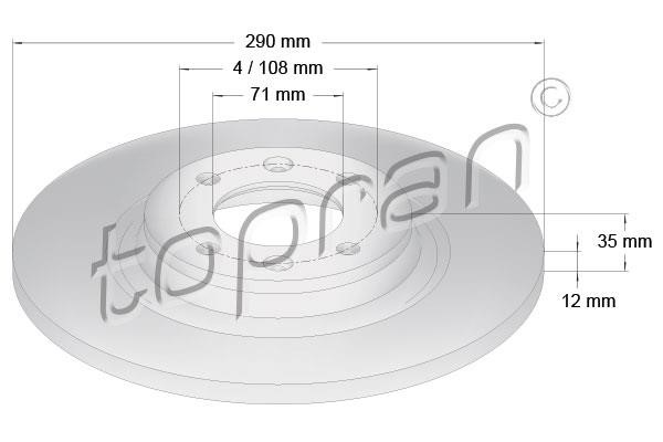Topran 723 434 Rear brake disc, non-ventilated 723434