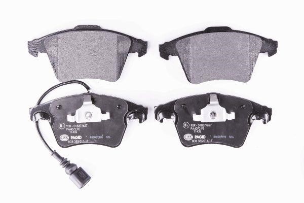 Brake pad kit Volkswagen Multivan: 8DB355011171 Hella Brake pad set