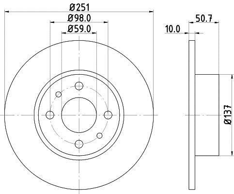 Hella 8DD 355 101-101 Rear brake disc, non-ventilated 8DD355101101