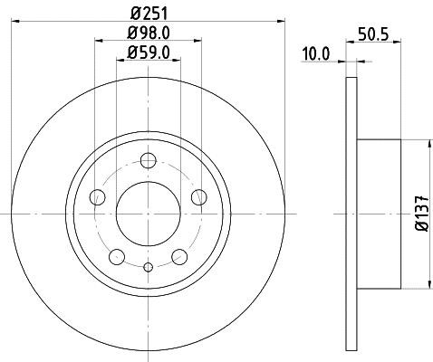 Hella 8DD 355 101-971 Rear brake disc, non-ventilated 8DD355101971