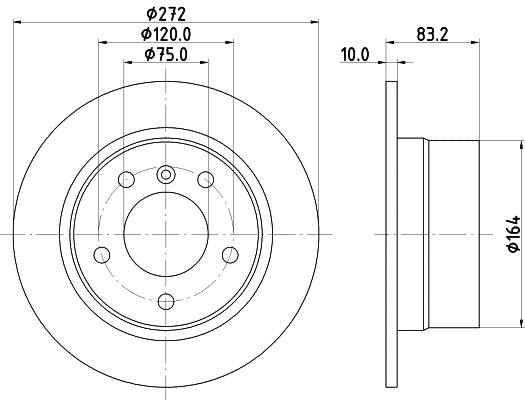 Hella 8DD 355 104-821 Rear brake disc, non-ventilated 8DD355104821