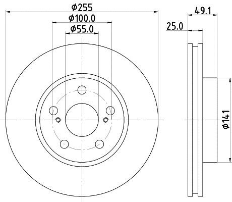 Hella 8DD 355 104-891 Front brake disc ventilated 8DD355104891