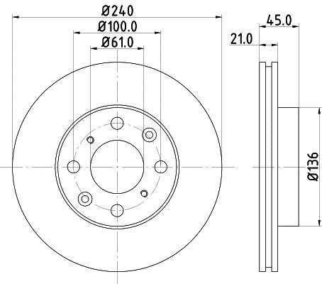 Hella 8DD 355 104-941 Front brake disc ventilated 8DD355104941