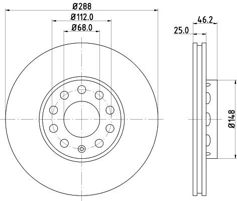 Hella 8DD 355 102-821 Front brake disc ventilated 8DD355102821