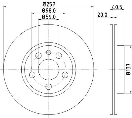 Hella 8DD 355 105-621 Front brake disc ventilated 8DD355105621