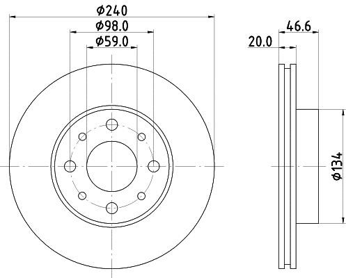 Hella 8DD 355 105-881 Front brake disc ventilated 8DD355105881