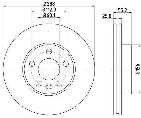 Hella 8DD 355 104-481 Front brake disc ventilated 8DD355104481