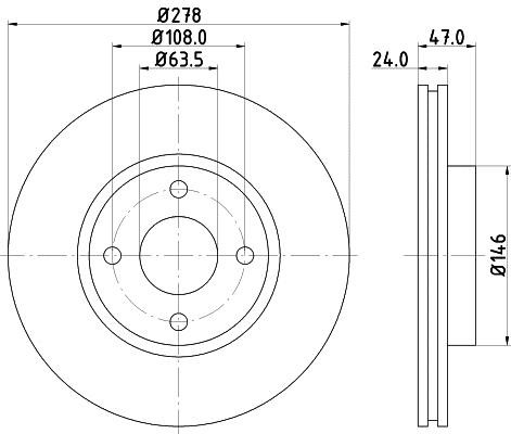 Hella 8DD 355 104-641 Front brake disc ventilated 8DD355104641