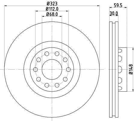 Hella 8DD 355 127-421 Front brake disc ventilated 8DD355127421