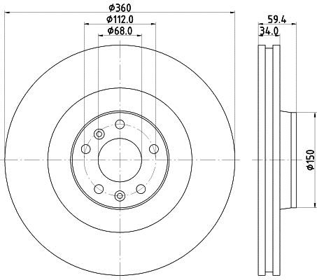 Hella 8DD 355 109-851 Front brake disc ventilated 8DD355109851