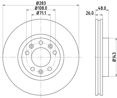 Hella 8DD 355 108-411 Front brake disc ventilated 8DD355108411