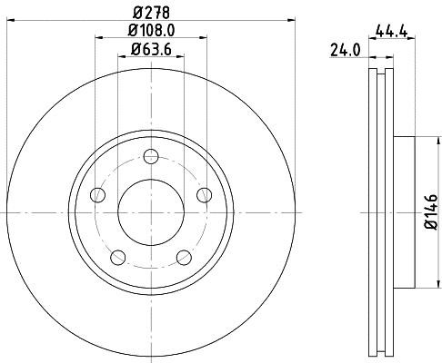 Hella 8DD 355 110-281 Front brake disc ventilated 8DD355110281