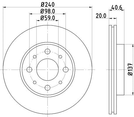 Hella 8DD 355 109-121 Front brake disc ventilated 8DD355109121
