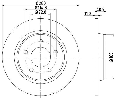 Hella 8DD 355 110-911 Rear brake disc, non-ventilated 8DD355110911