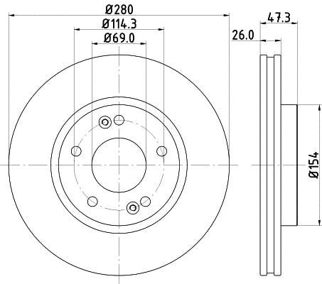 Hella 8DD 355 129-711 Rear brake disc, non-ventilated 8DD355129711