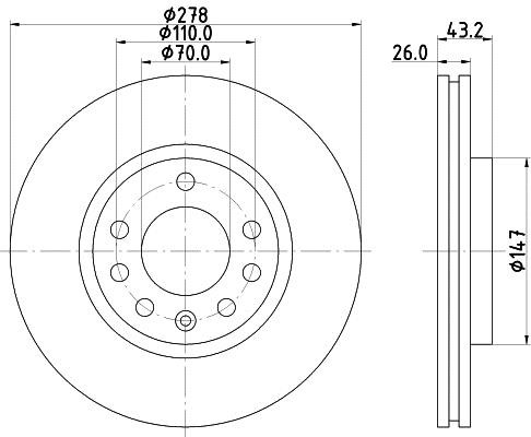 Hella 8DD 355 113-611 Front vented brake disc 8DD355113611 8DD355113611 Hella Front vented brake disc