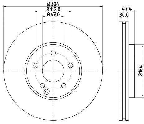 Hella 8DD 355 128-641 Front brake disc ventilated 8DD355128641