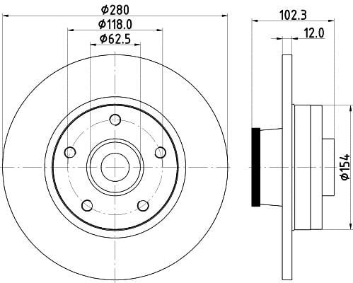 Hella 8DD 355 113-401 Rear brake disc, non-ventilated 8DD355113401