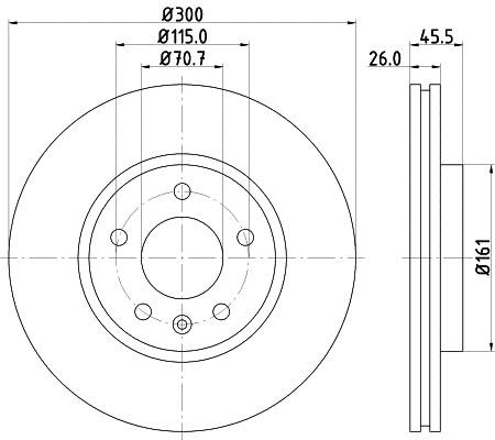 Hella 8DD 355 116-591 Front brake disc ventilated 8DD355116591