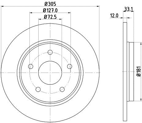 Hella 8DD 355 115-801 Rear brake disc, non-ventilated 8DD355115801