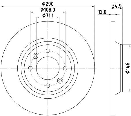 Hella 8DD 355 117-291 Rear brake disc, non-ventilated 8DD355117291