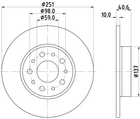 Hella 8DD 355 118-071 Rear brake disc, non-ventilated 8DD355118071