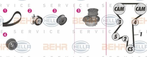 Hella 8MP 376 809-841 TIMING BELT KIT WITH WATER PUMP 8MP376809841
