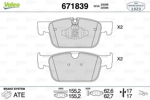 Valeo 671839 Brake Pad Set, disc brake 671839