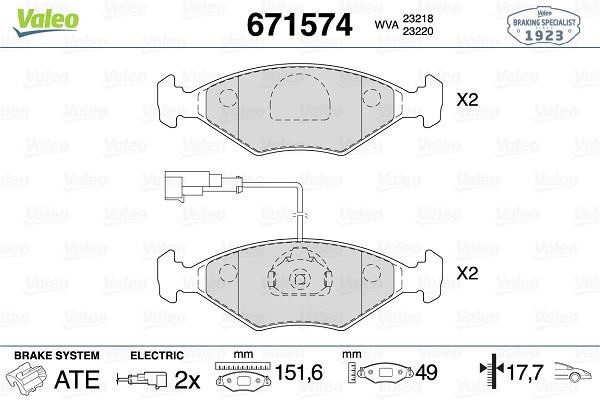 Valeo 671574 Brake Pad Set, disc brake 671574