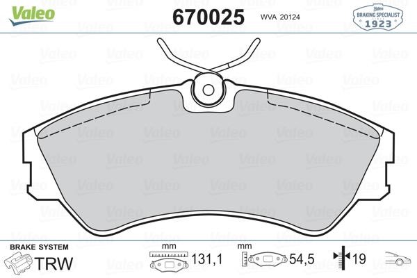 Valeo 670025 Brake Pad Set, disc brake 670025