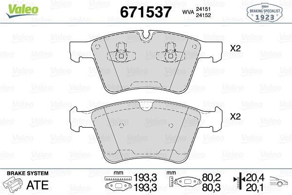 Valeo 671537 Brake Pad Set, disc brake 671537