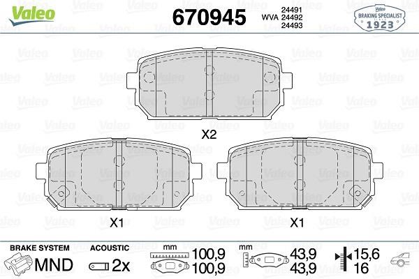 Valeo 670945 Brake Pad Set, disc brake 670945