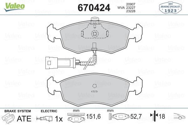 Valeo 670424 Brake Pad Set, disc brake 670424