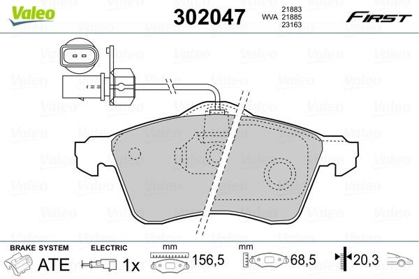 Valeo 302047 Front disc brake pads, set 302047