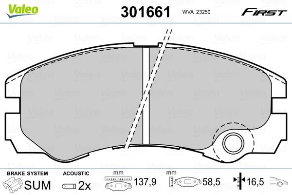 Valeo 301661 Brake Pad Set, disc brake 301661