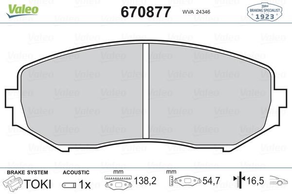 Valeo 670877 Brake Pad Set, disc brake 670877