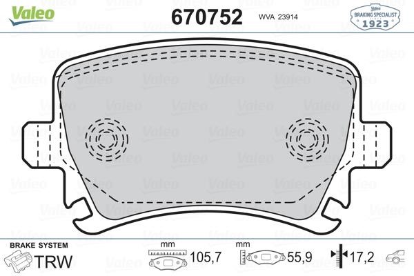 Valeo 670752 Brake Pad Set, disc brake 670752