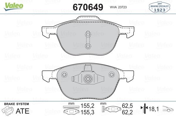 Valeo 670649 Brake Pad Set, disc brake 670649