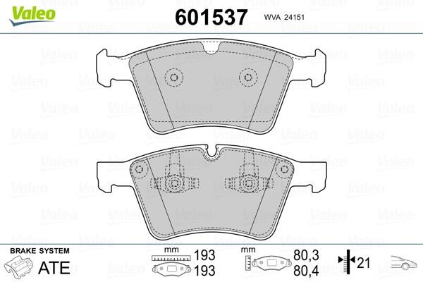 Valeo 601537 Brake Pad Set, disc brake 601537