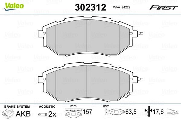 Valeo 302312 Front disc brake pads, set 302312