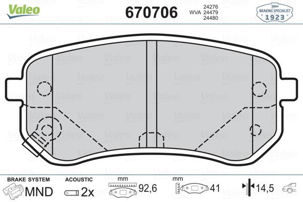 Valeo 670706 Brake pad set 670706 670706 Valeo Brake pad set