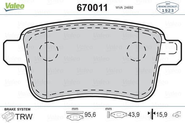 Valeo 670011 Brake Pad Set, disc brake 670011