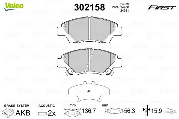 Valeo 302158 Brake Pad Set, disc brake 302158