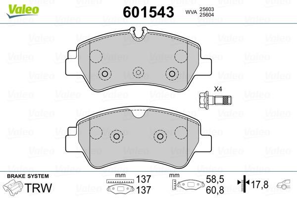 Valeo 601543 Rear disc brake pads, set 601543