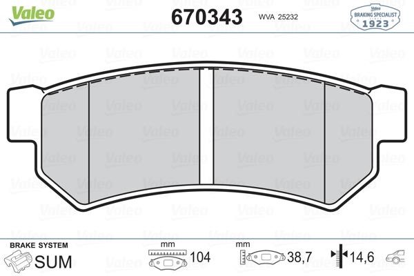 Valeo 670343 Brake Pad Set, disc brake 670343