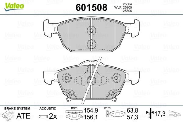 Valeo 601508 Brake Pad Set, disc brake 601508